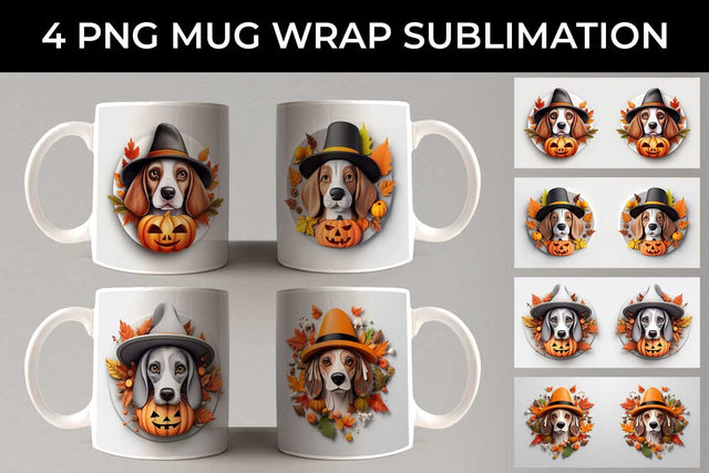 3D Halloween Beagle Dog Mug Wrap Sublimation PNG Bundle Free For Commercial Use Sublimation Sintegra 