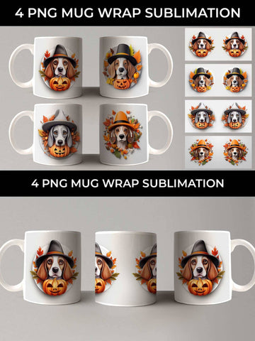 3D Halloween Beagle Dog Mug Wrap Sublimation PNG Bundle Free For Commercial Use Sublimation Sintegra 