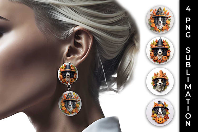 3D Halloween Bernese Mountain Dog Earrings Sublimation PNG Bundle Free For Commercial Use Sublimation Sintegra 