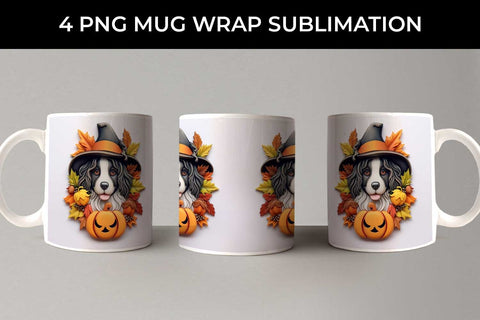 3D Halloween Bernese Mountain Dog Mug Wrap Sublimation PNG Bundle Free For Commercial Use Sublimation Sintegra 