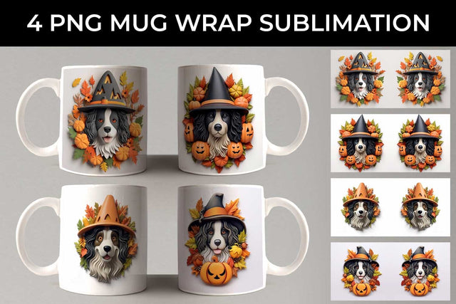 3D Halloween Bernese Mountain Dog Mug Wrap Sublimation PNG Bundle Free For Commercial Use Sublimation Sintegra 