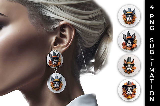 3D Halloween Boston Terrier Dog Earrings Sublimation PNG Bundle Free For Commercial Use Sublimation Sintegra 