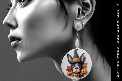 3D Halloween Boston Terrier Dog Earrings Sublimation PNG Bundle Free For Commercial Use Sublimation Sintegra 