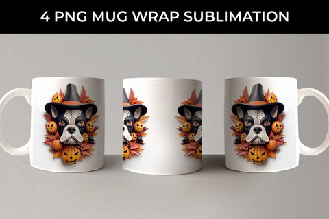 3D Halloween Boston Terrier Dog Mug Wrap Sublimation PNG Bundle Free For Commercial Use Sublimation Sintegra 