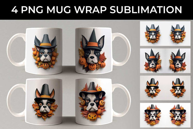 3D Halloween Boston Terrier Dog Mug Wrap Sublimation PNG Bundle Free For Commercial Use Sublimation Sintegra 