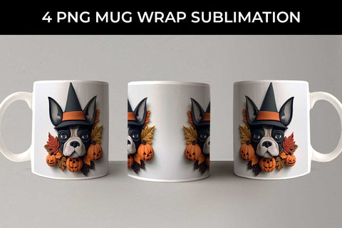 3D Halloween Boston Terrier Dog Mug Wrap Sublimation PNG Bundle Free For Commercial Use Sublimation Sintegra 