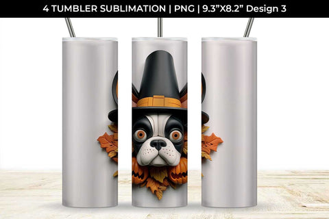 3D Halloween Boston Terrier Dog Tumbler Wrap 20 oz Sublimation PNG Bundle Free For Commercial Use Sublimation Sintegra 