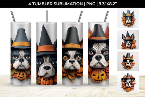 3D Halloween Boston Terrier Dog Tumbler Wrap 20 oz Sublimation PNG Bundle Free For Commercial Use Sublimation Sintegra 