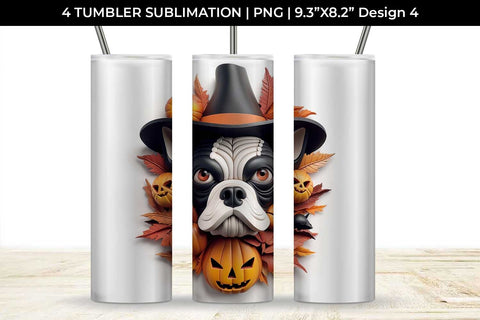 3D Halloween Boston Terrier Dog Tumbler Wrap 20 oz Sublimation PNG Bundle Free For Commercial Use Sublimation Sintegra 