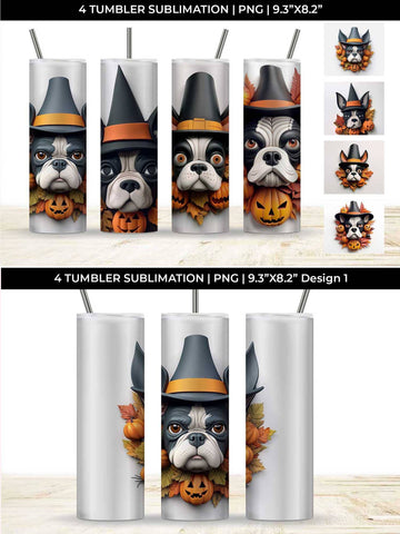 3D Halloween Boston Terrier Dog Tumbler Wrap 20 oz Sublimation PNG Bundle Free For Commercial Use Sublimation Sintegra 