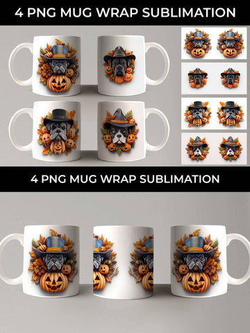 3D Halloween Boxer Dog Mug Wrap Sublimation PNG Bundle Free For Commercial Use Sublimation Sintegra 