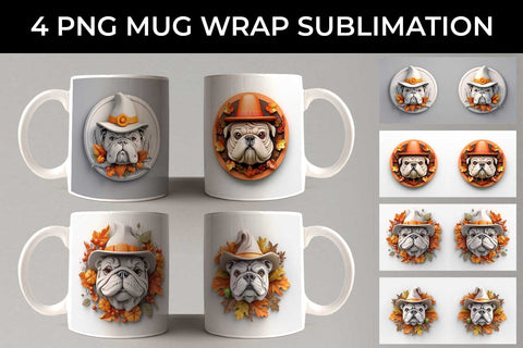 3D Halloween Bulldog Dog Mug Wrap Sublimation PNG Bundle Free For Commercial Use Sublimation Sintegra 