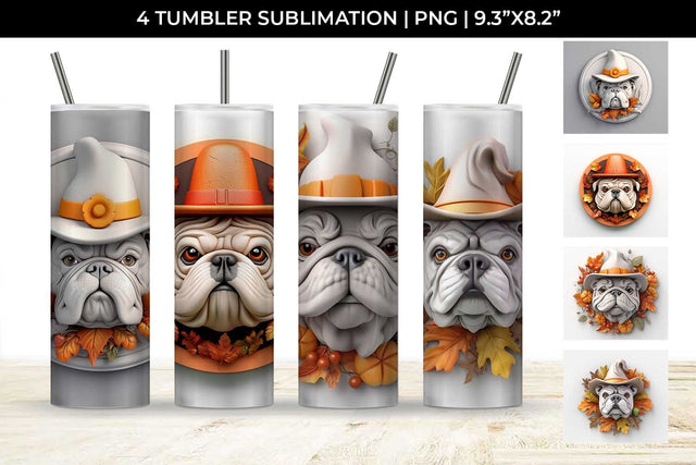 3D Halloween Bulldog Dog Tumbler Wrap 20 oz Sublimation PNG Bundle Free For Commercial Use Sublimation Sintegra 