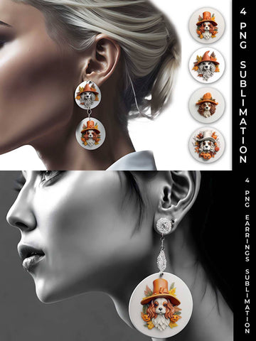 3D Halloween Cavalier King Dog Earrings Sublimation PNG Bundle Free For Commercial Use Sublimation Sintegra 