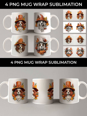 3D Halloween Cavalier King Dog Mug Wrap Sublimation PNG Bundle Free For Commercial Use Sublimation Sintegra 