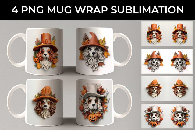 3D Halloween Cavalier King Dog Mug Wrap Sublimation PNG Bundle Free For Commercial Use Sublimation Sintegra 