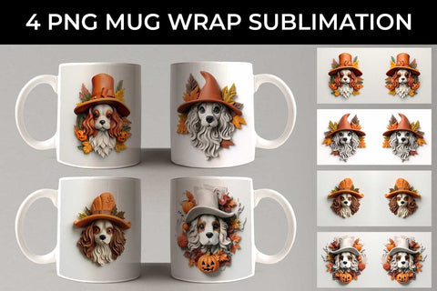 3D Halloween Cavalier King Dog Mug Wrap Sublimation PNG Bundle Free For Commercial Use Sublimation Sintegra 