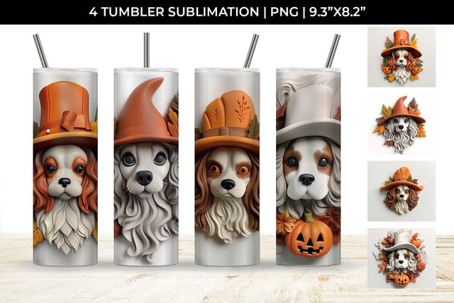 3D Halloween Cavalier King Dog Tumbler Wrap 20 oz Sublimation PNG Bundle Free For Commercial Use Sublimation Sintegra 