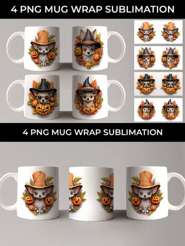 3D Halloween Chihuahua Dog Mug Wrap Sublimation PNG Bundle Free For Commercial Use Sublimation Sintegra 