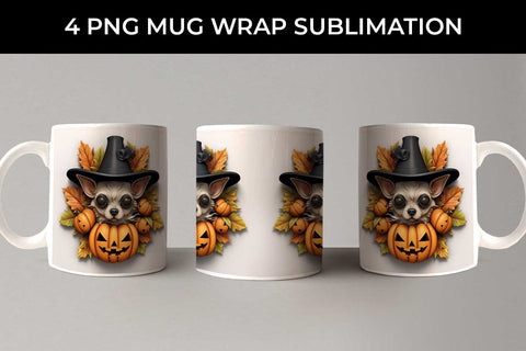 3D Halloween Chihuahua Dog Mug Wrap Sublimation PNG Bundle Free For Commercial Use Sublimation Sintegra 