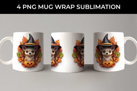 3D Halloween Chihuahua Dog Mug Wrap Sublimation PNG Bundle Free For Commercial Use Sublimation Sintegra 