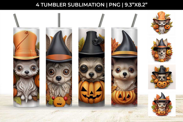 3D Halloween Chihuahua Dog Tumbler Wrap 20 oz Sublimation PNG Bundle Free For Commercial Use Sublimation Sintegra 