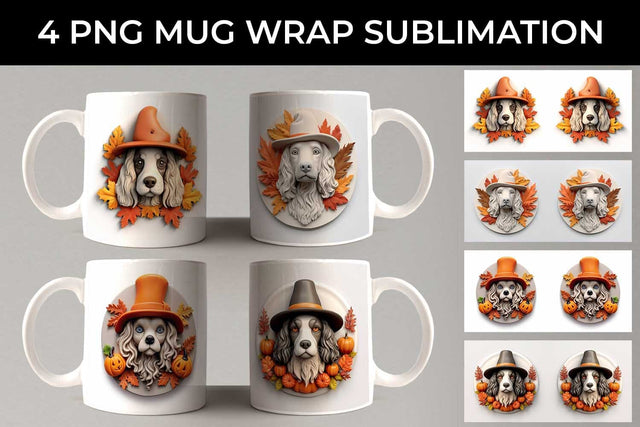 3D Halloween Cocker Spaniel Dog Mug Wrap Sublimation PNG Bundle Free For Commercial Use Sublimation Sintegra 