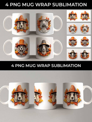 3D Halloween Cocker Spaniel Dog Mug Wrap Sublimation PNG Bundle Free For Commercial Use Sublimation Sintegra 