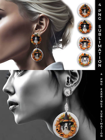 3D Halloween Collie Border Dog Earrings Sublimation PNG Bundle Free For Commercial Use Sublimation Sintegra 