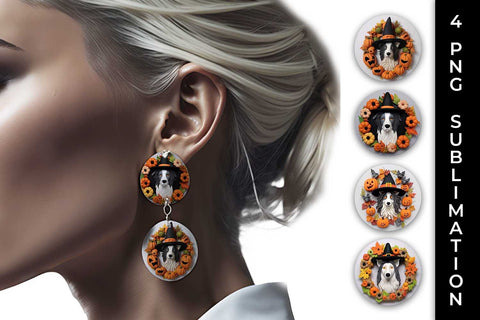 3D Halloween Collie Border Dog Earrings Sublimation PNG Bundle Free For Commercial Use Sublimation Sintegra 