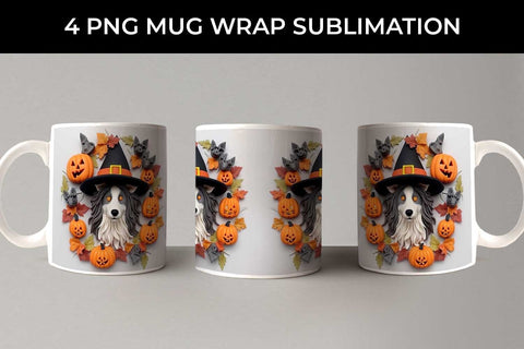 3D Halloween Collie Border Dog Mug Wrap Sublimation PNG Bundle Free For Commercial Use Sublimation Sintegra 