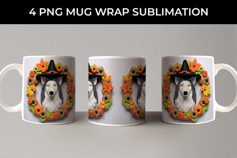 3D Halloween Collie Border Dog Mug Wrap Sublimation PNG Bundle Free For Commercial Use Sublimation Sintegra 