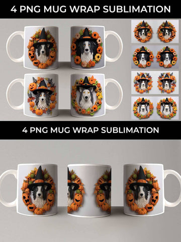 3D Halloween Collie Border Dog Mug Wrap Sublimation PNG Bundle Free For Commercial Use Sublimation Sintegra 