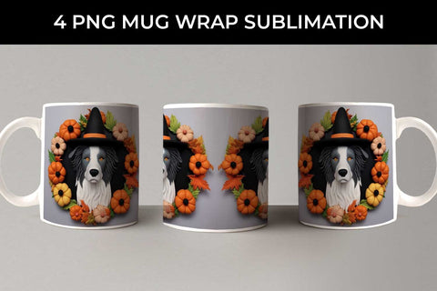 3D Halloween Collie Border Dog Mug Wrap Sublimation PNG Bundle Free For Commercial Use Sublimation Sintegra 