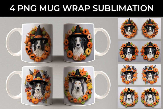 3D Halloween Collie Border Dog Mug Wrap Sublimation PNG Bundle Free For Commercial Use Sublimation Sintegra 