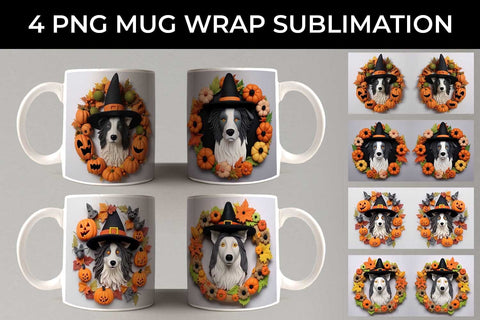 3D Halloween Collie Border Dog Mug Wrap Sublimation PNG Bundle Free For Commercial Use Sublimation Sintegra 