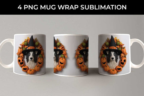 3D Halloween Collie Border Dog Mug Wrap Sublimation PNG Bundle Free For Commercial Use Sublimation Sintegra 