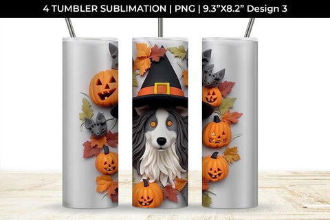 3D Halloween Collie Border Dog Tumbler Wrap 20 oz Sublimation PNG Bundle Free For Commercial Use Sublimation Sintegra 