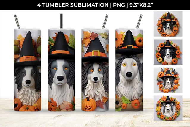 3D Halloween Collie Border Dog Tumbler Wrap 20 oz Sublimation PNG Bundle Free For Commercial Use Sublimation Sintegra 
