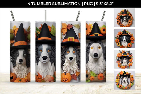 3D Halloween Collie Border Dog Tumbler Wrap 20 oz Sublimation PNG Bundle Free For Commercial Use Sublimation Sintegra 
