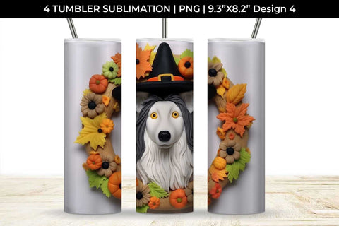 3D Halloween Collie Border Dog Tumbler Wrap 20 oz Sublimation PNG Bundle Free For Commercial Use Sublimation Sintegra 
