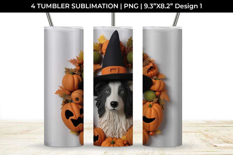 3D Halloween Collie Border Dog Tumbler Wrap 20 oz Sublimation PNG Bundle Free For Commercial Use Sublimation Sintegra 