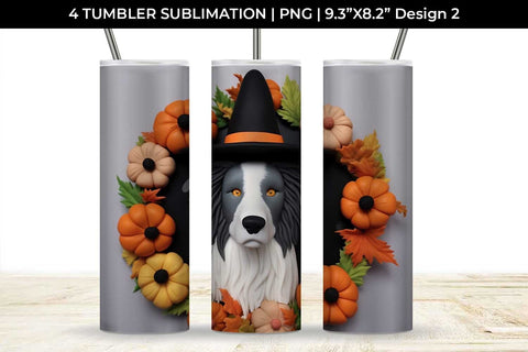 3D Halloween Collie Border Dog Tumbler Wrap 20 oz Sublimation PNG Bundle Free For Commercial Use Sublimation Sintegra 