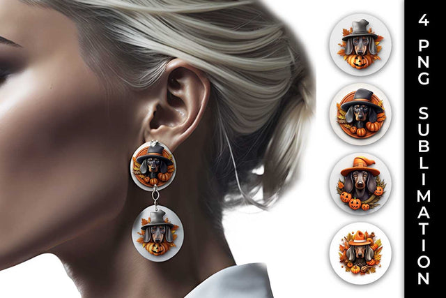 3D Halloween Dachshund Dog Earrings Sublimation PNG Bundle Free For Commercial Use Sublimation Sintegra 