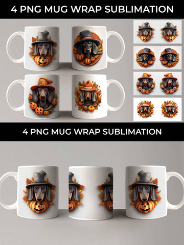3D Halloween Dachshund Dog Mug Wrap Sublimation PNG Bundle Free For Commercial Use Sublimation Sintegra 