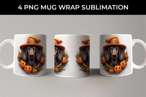 3D Halloween Dachshund Dog Mug Wrap Sublimation PNG Bundle Free For Commercial Use Sublimation Sintegra 