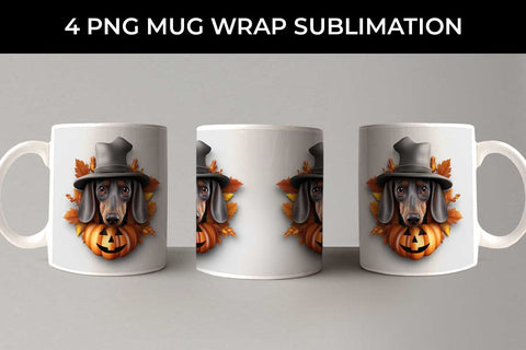 3D Halloween Dachshund Dog Mug Wrap Sublimation PNG Bundle Free For Commercial Use Sublimation Sintegra 