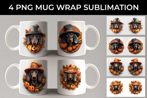 3D Halloween Dachshund Dog Mug Wrap Sublimation PNG Bundle Free For Commercial Use Sublimation Sintegra 