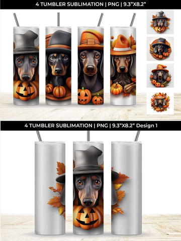3D Halloween Dachshund Dog Tumbler Wrap 20 oz Sublimation PNG Bundle Free For Commercial Use Sublimation Sintegra 