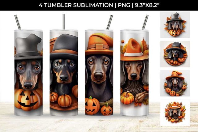3D Halloween Dachshund Dog Tumbler Wrap 20 oz Sublimation PNG Bundle Free For Commercial Use Sublimation Sintegra 